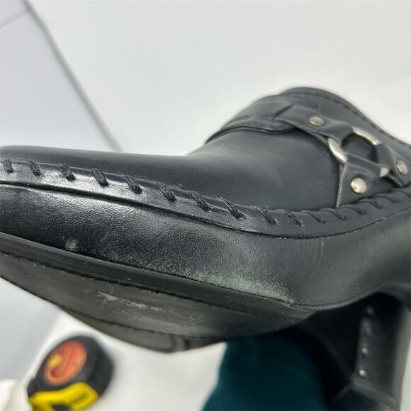 Frye Women's Black Leather Clog Mules Size 9.5 Block Heel Slip-On Western - Picture 14 of 16